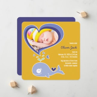 Anuncio Whimsical Cute Purple Whale Baby Boy Foto Nacimien