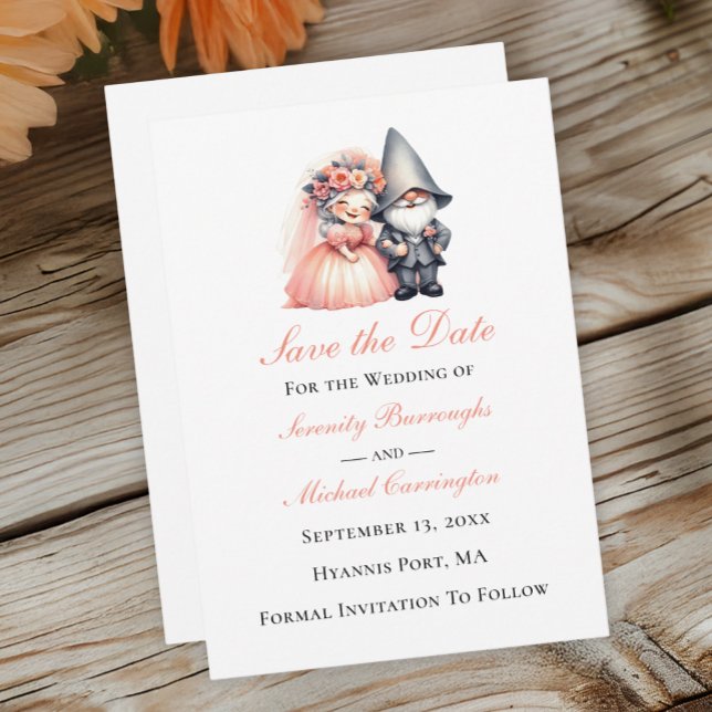 Anuncio Whimsical Gnome Woodland Garden Wedding Save Date (Subido por el creador)