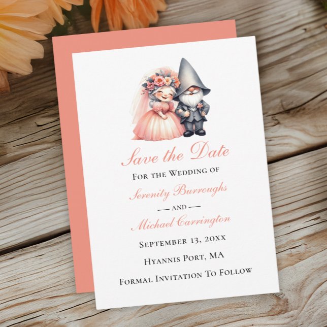 Anuncio Whimsical Gnome Woodland Garden Wedding Save Date (Subido por el creador)