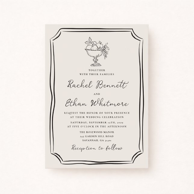 Anuncio Whimsical Hand-Drawn Ivory Wedding Invitation (Subido por el creador)
