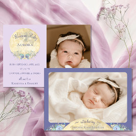 Anuncio Whimsical Moon Lavender Purple Two Photo Birth