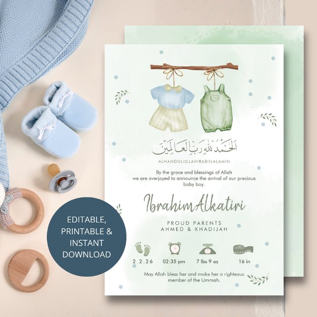 Anuncio Whimsical Sage Green Islamic Baby Boy Birth (Subido por el creador)