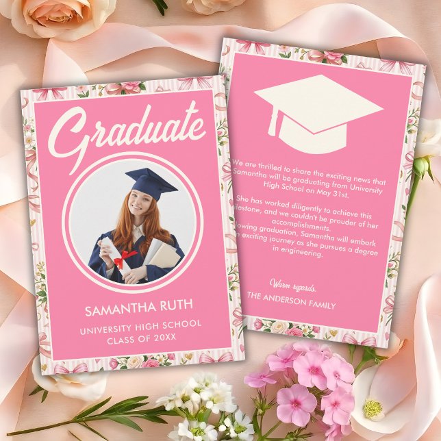 Anuncio Wildflower Pink Striped Bows & Ribbons Graduation (Subido por el creador)