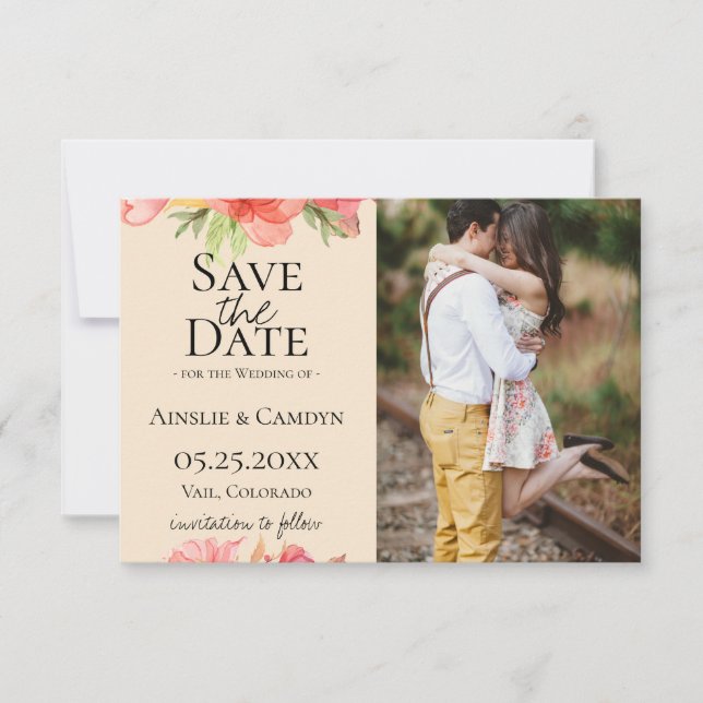 Anuncio Wispy Floral Photo Save the Date (Anverso)