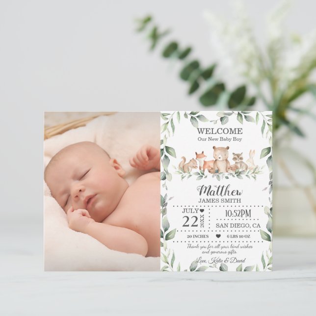Anuncio Woodland Animals Greenery Recién nacido Boy Foto N (Anverso de pie)