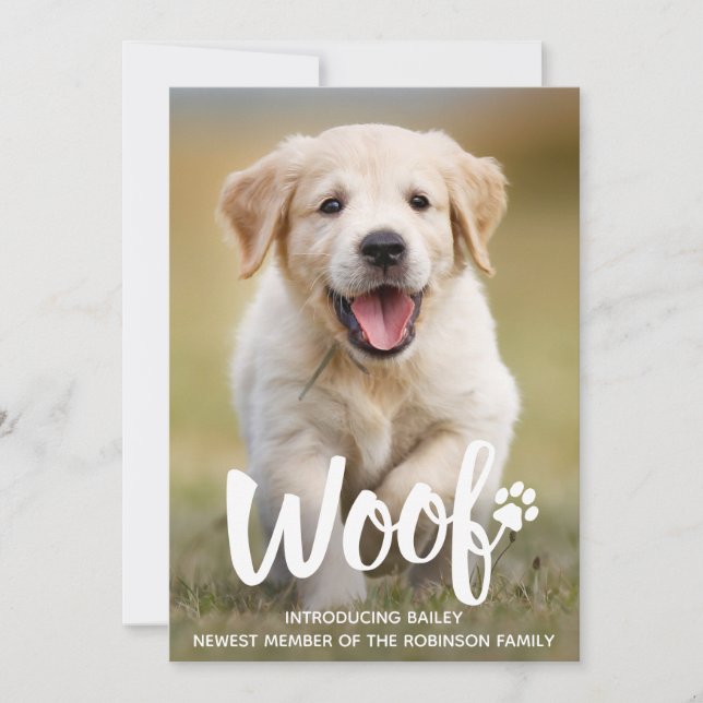 Anuncio Woof Cute Puppy Personalizado Foto Perro Nuevo Mas (Anverso)