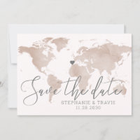 World Map Destination Wedding Save the Date Tan
