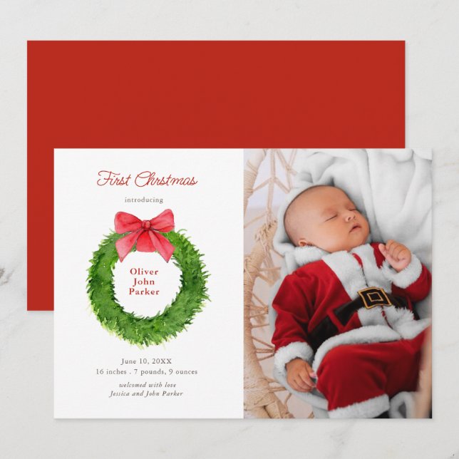 Anuncio Wreath acuarela con arco Nacimiento de foto bebé (Anverso / Reverso)