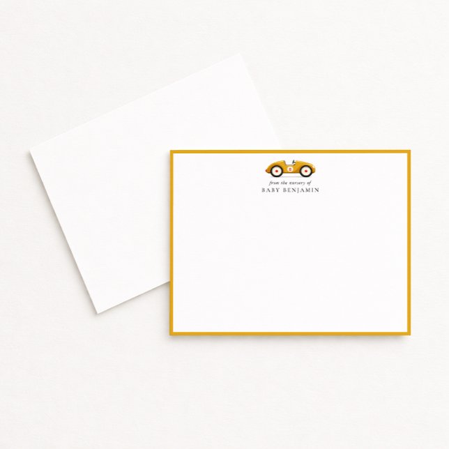 Anuncio Yellow Retro Car Nursery Note Card (Subido por el creador)