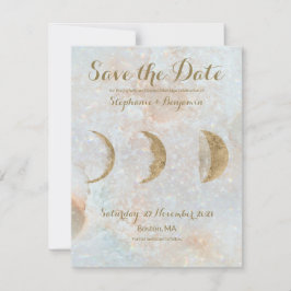 Anuncio Zodiac Moon Ice Blue Celestial Gold Save the Date