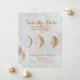 Anuncio Zodiac Moon Ice Blue Celestial Gold Save the Date