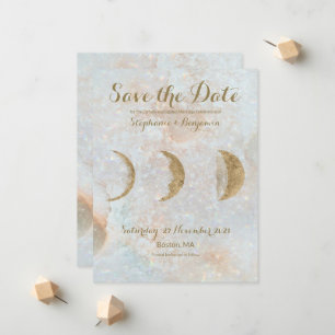 Anuncio Zodiac Moon Ice Blue Celestial Gold Save the Date