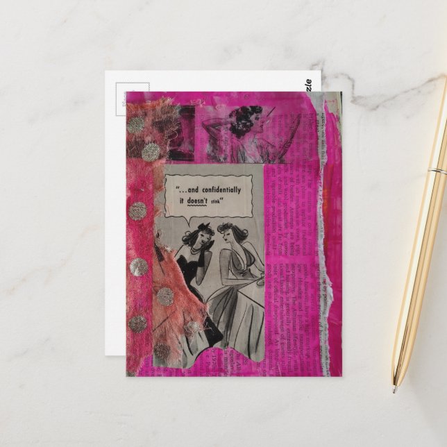 Anuncios antiguos en collage rosa con mujeres (Anverso/Reverso In Situ)