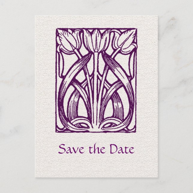 Anuncios Art Deco PurpleTulips Guardar postal de fecha (Anverso)