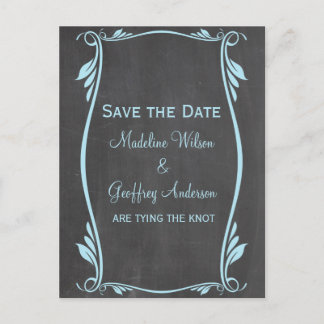Anuncios Blue Flourish Chalkboard Guardar postal de fecha