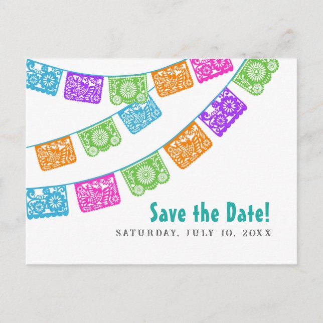 Anuncios Boda Papel Picado Guardar postal de fecha (Anverso)