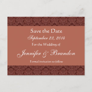 Anuncios Chocolate & Salmon Damask Guardar la postal de fec