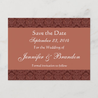 Anuncios Chocolate & Salmon Damask Guardar la postal de fec