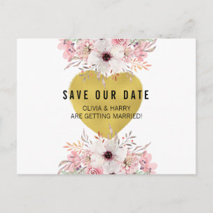 Anuncios Corazón de oro floral   Postal de aviso