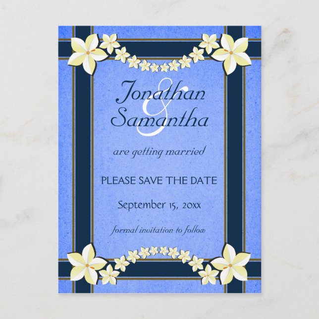 Anuncios de Ahorro de Fecha de Boda Azul Rústico (Anverso)