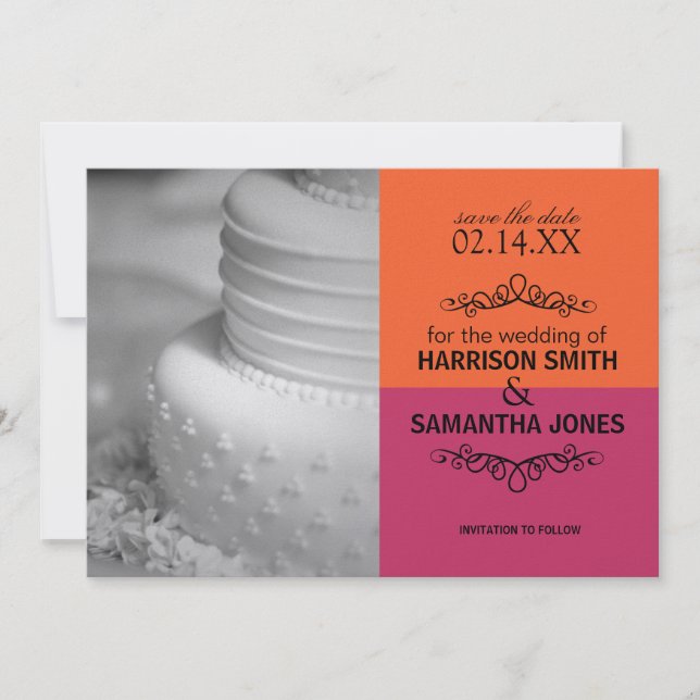Anuncios de boda de Orange & Pink Save the Date (Anverso)