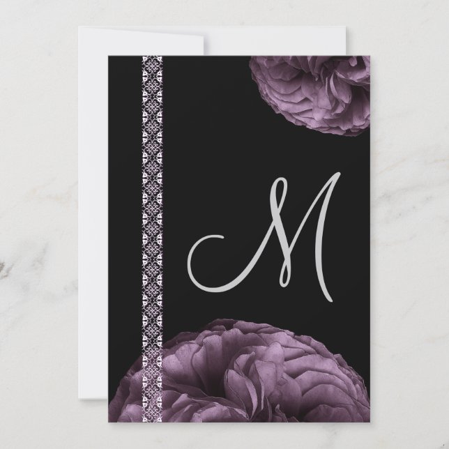 Anuncios de Boda de Rosas Purpúreas y Encaje (Anverso)