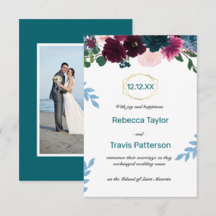 Anuncios de Boda Floral Blooms Verde Teal - 3x5