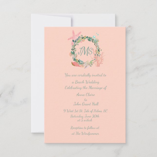 Anuncios de boda náuticos encantadores en coral  (Anverso)
