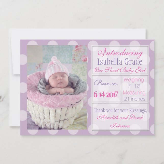 Anuncios de cumpleaños de niña morado bonito (Anverso)