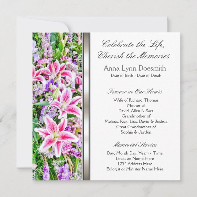 Anuncios de Funeral de Lirio Rosa (Anverso)