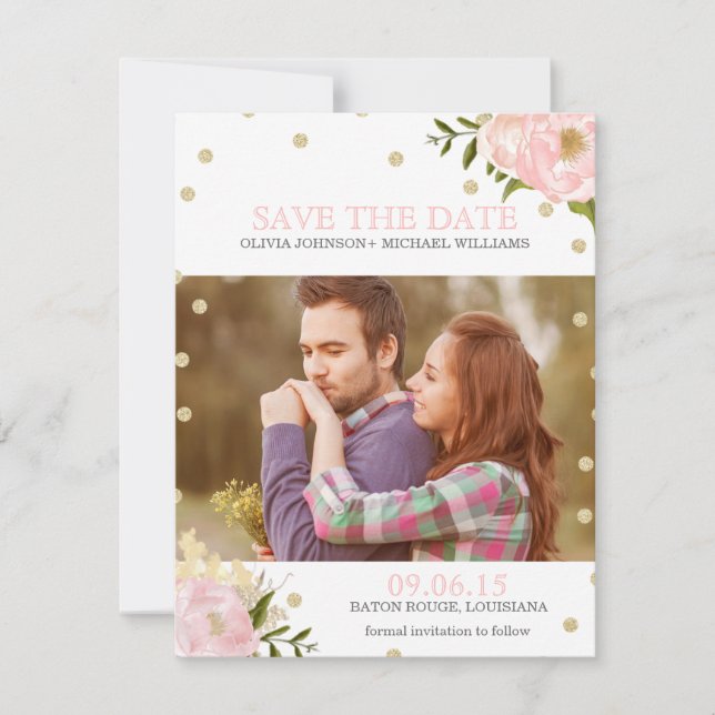 Anuncios de Glitter Peony Save the Date (Anverso)