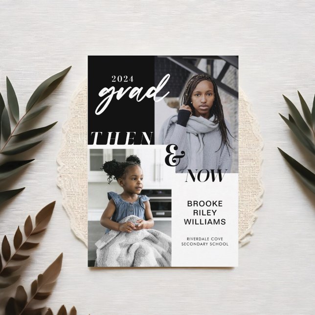 Anuncios de Graduación - Ahora y Entonces 2 Fotos (Through the Years - Now & Then Graduation 2 Photo Invitation)
