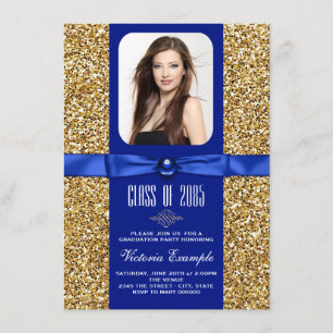 Anuncios de graduación con brillo azul y dorado