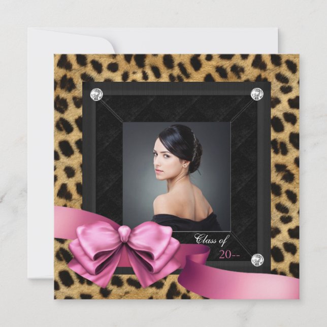 Anuncios de graduación de fotos de leopardo rosa (Anverso)