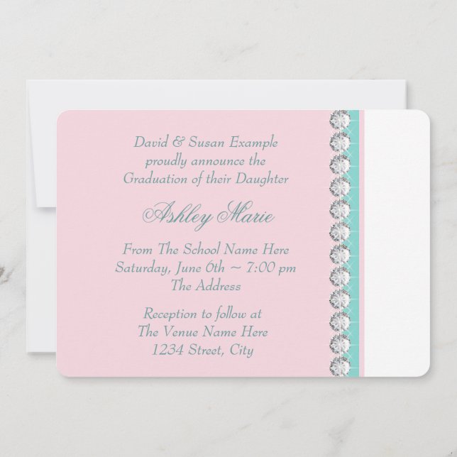 Anuncios de Graduación Princesa Azul Teal Rosa (Reverso)