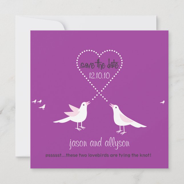 Anuncios de Guardar la Fecha con Lovebirds {Plum} (Anverso)