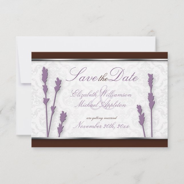 Anuncios de Lavanda y Marrón para Guardar la Fecha (Anverso)