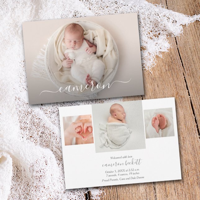 Anuncios de nacimiento con collage de fotos de rec (Newborn photo collage birth announcements PRINTED & INSTANT DOWNLOAD)