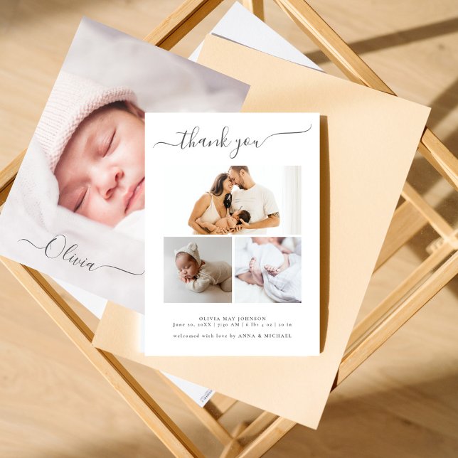 Anuncios de nacimiento con collage de fotos elegan (Subido por el creador)