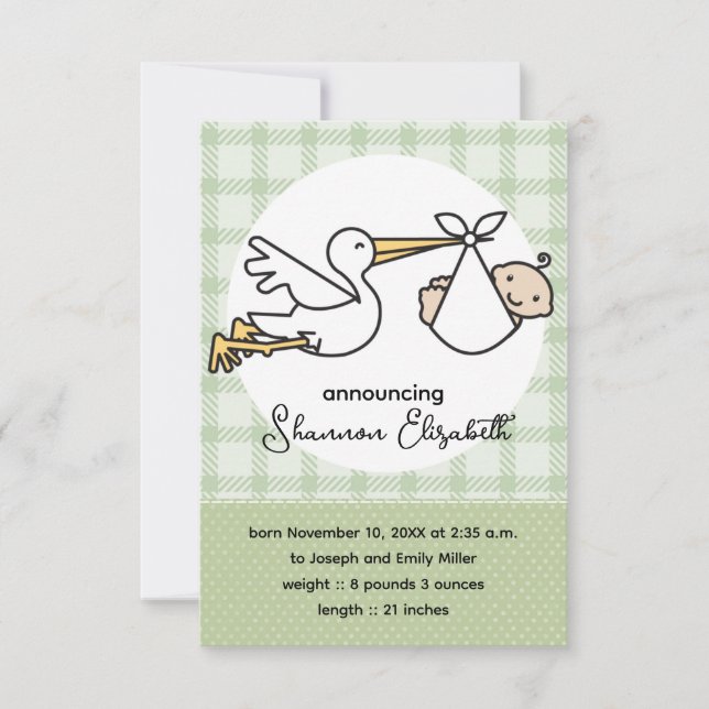 Anuncios de nacimiento de bebé en cigüeña (Anverso)