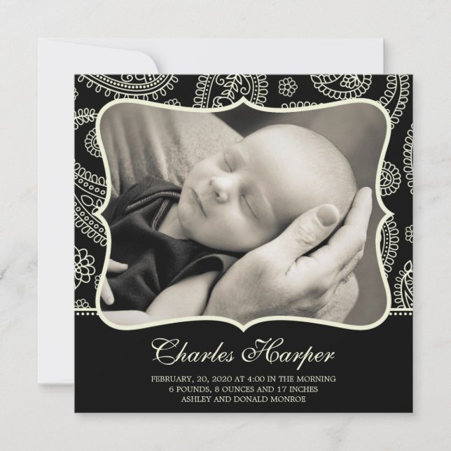 Anuncios de nacimiento de Black Paisley Western (Anverso)