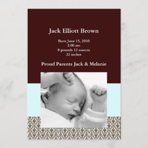 Anuncios de nacimiento de Brown Brocade y Seafoam