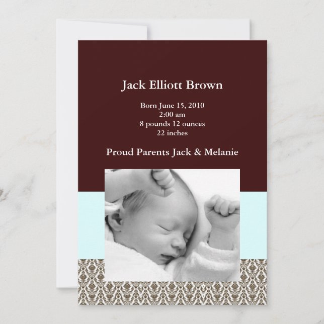 Anuncios de nacimiento de Brown Brocade y Seafoam  (Anverso)