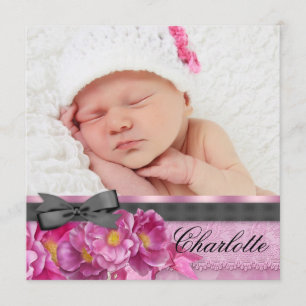 Anuncios de nacimiento de foto negra rosa rosa ros