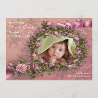 Anuncios de nacimiento de niña con rosas rosadas y