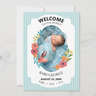 anuncios de nacimiento florales azules personaliza