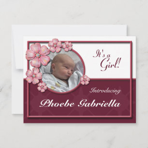 Anuncios de nacimiento rosado de gema floral