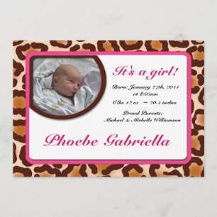 Anuncios de nacimiento rosado de Leopard Print