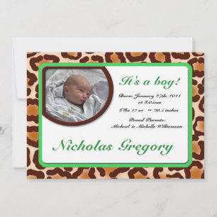 Anuncios de nacimiento verde de Leopard Print