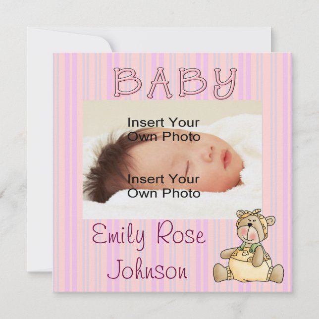 Anuncios de nacimientos de beary Pink Baby (Anverso)